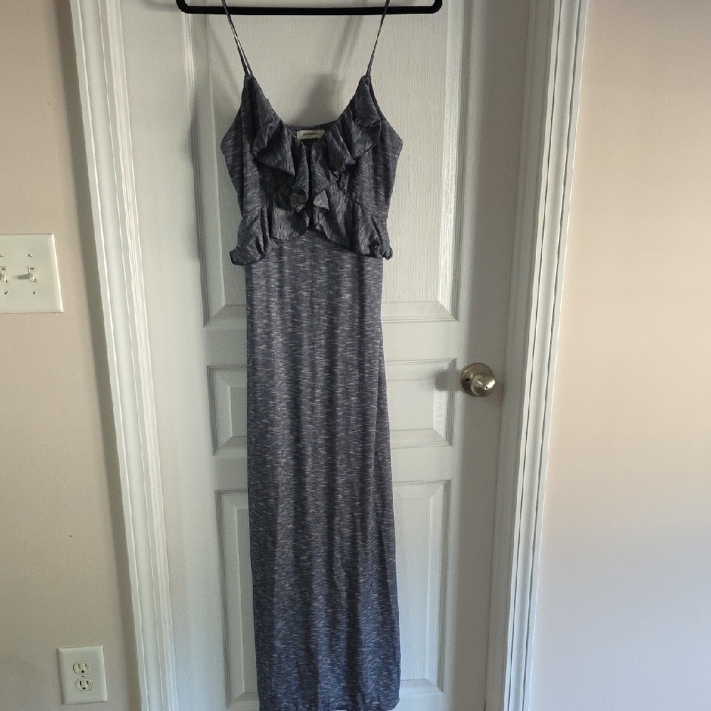 Gray Ruffle-Front Spaghetti-Strap Maxi Dress
